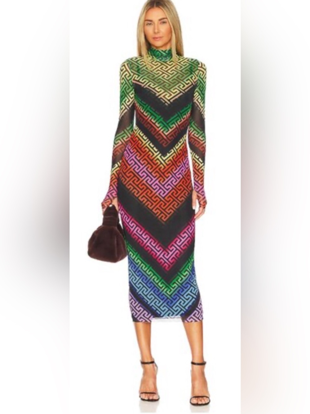 AFRM Multicolor Geo-Print Midi Dress with High Neck - Picture 4 of 4